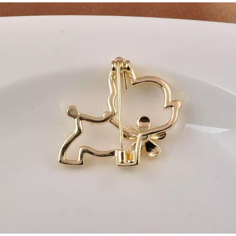 Broszka ozdobna emaliowana - piesek z kwiatkiem BZ210 - obrazek 6