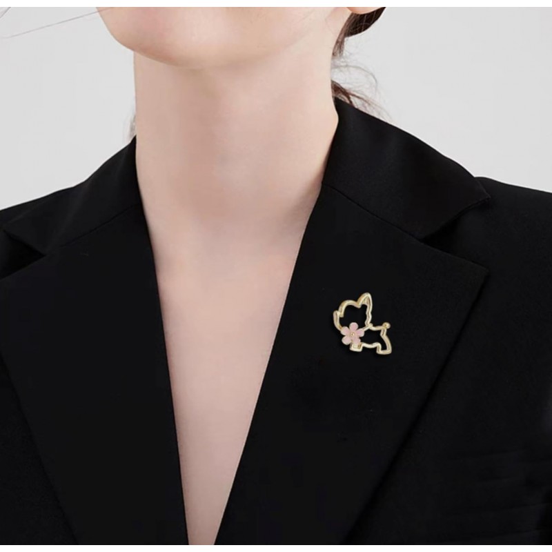 Broszka ozdobna emaliowana - piesek z kwiatkiem BZ210 - obrazek 8