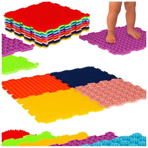 Mata sensoryczna puzzle montessori do masażu stóp 8 elementów kolorowe