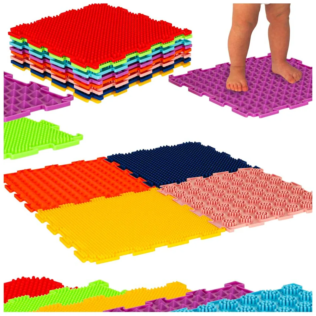 Mata sensoryczna puzzle montessori do masażu stóp 8 elementów kolorowe
