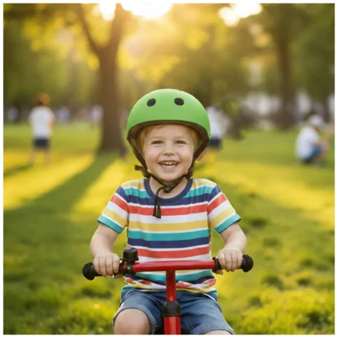 Kask rowerowy dla dziecka Trike Fix dziecięcy regulowany LED M 55-58cm zielony ciemny