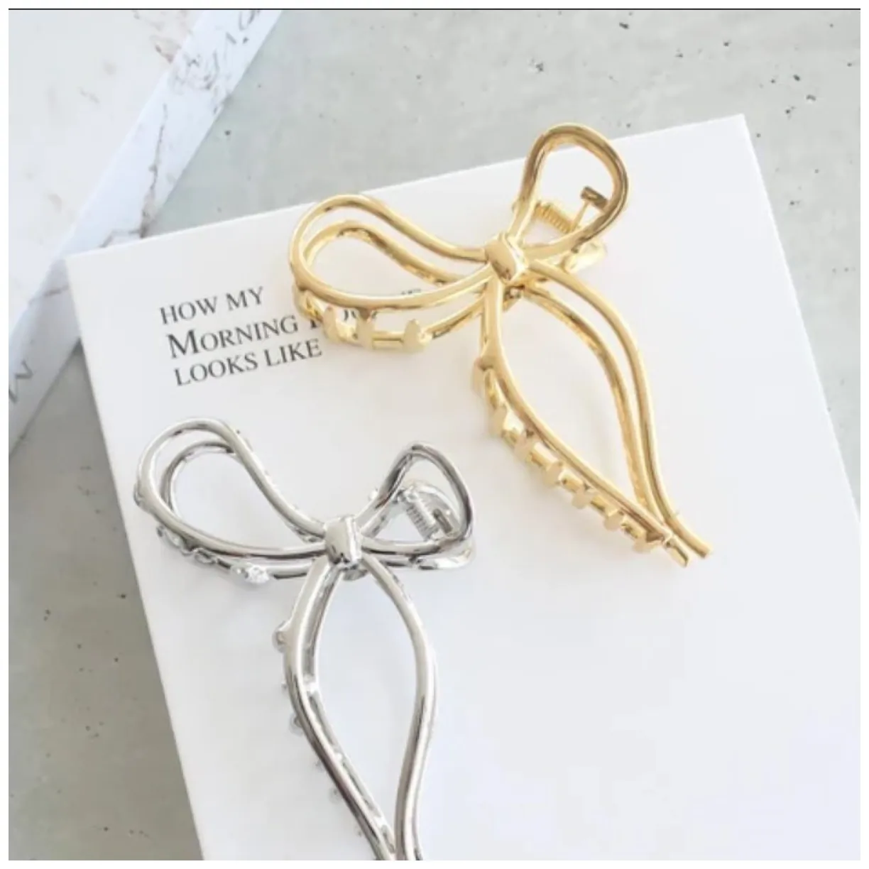 Elegancka metalowa spinka do włosów w kształcie kokardy złota XL 11,5 cm - obrazek 6