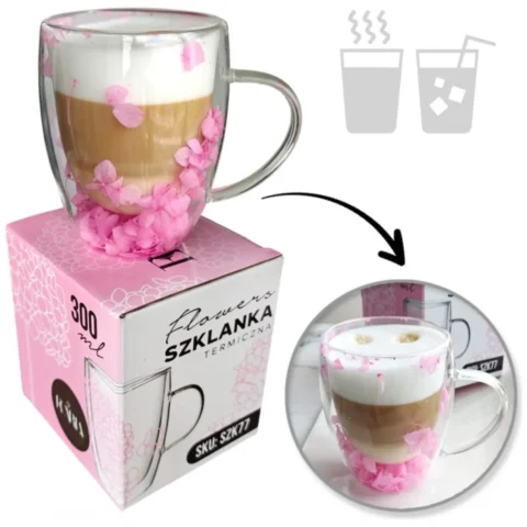 Szklanka termiczna z hortensją w środku róż 300 ml 1szt SZK77