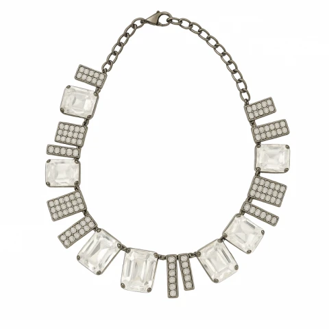 Kolia kwadraty i prostokąty srebro cyrkonie N415S