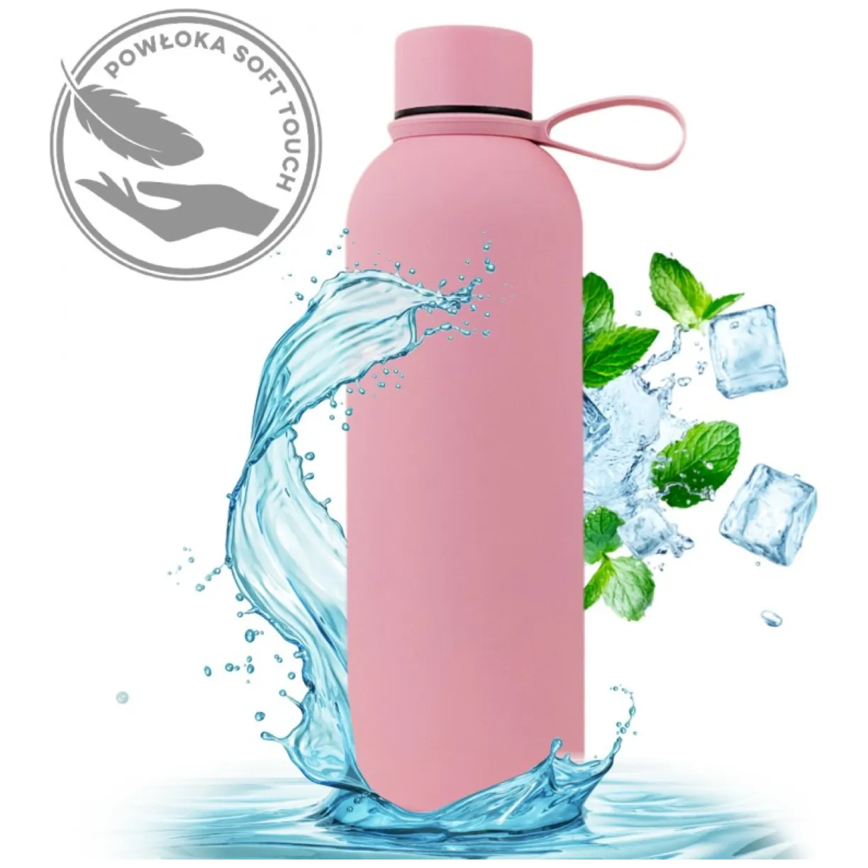 Bidon, butelka termiczna 500ML, stal nierdzewna z powłoką SOFT TOUCH jasny róż BD46R