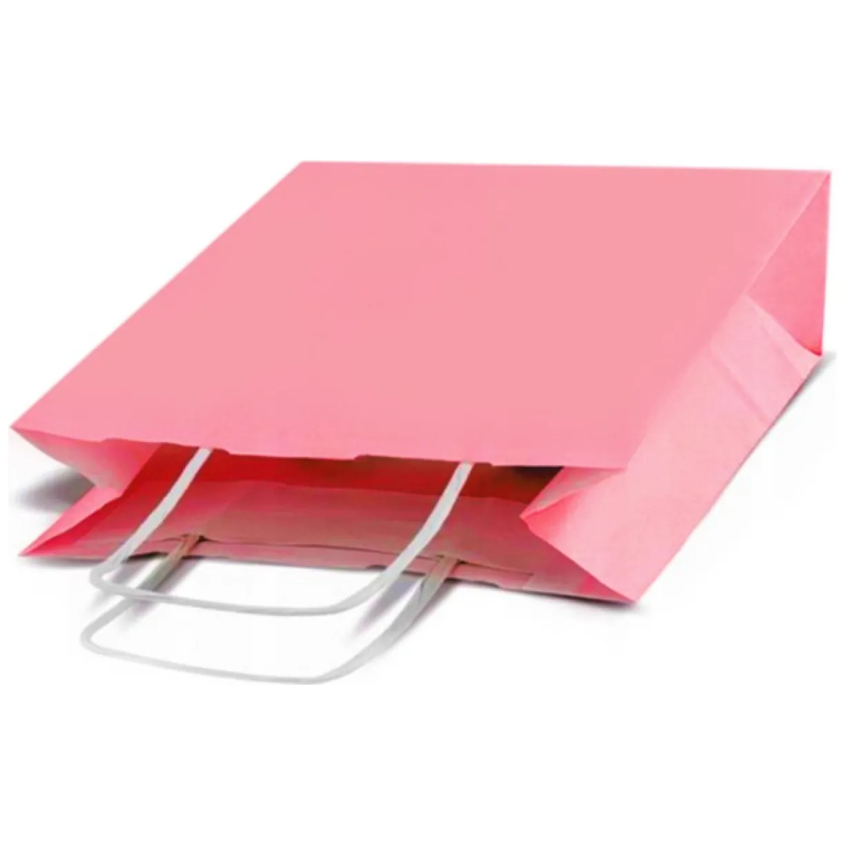 Duża różowa torba papierowa na prezenty z białą skręcaną rączką 41x31x15 cm - obrazek 3