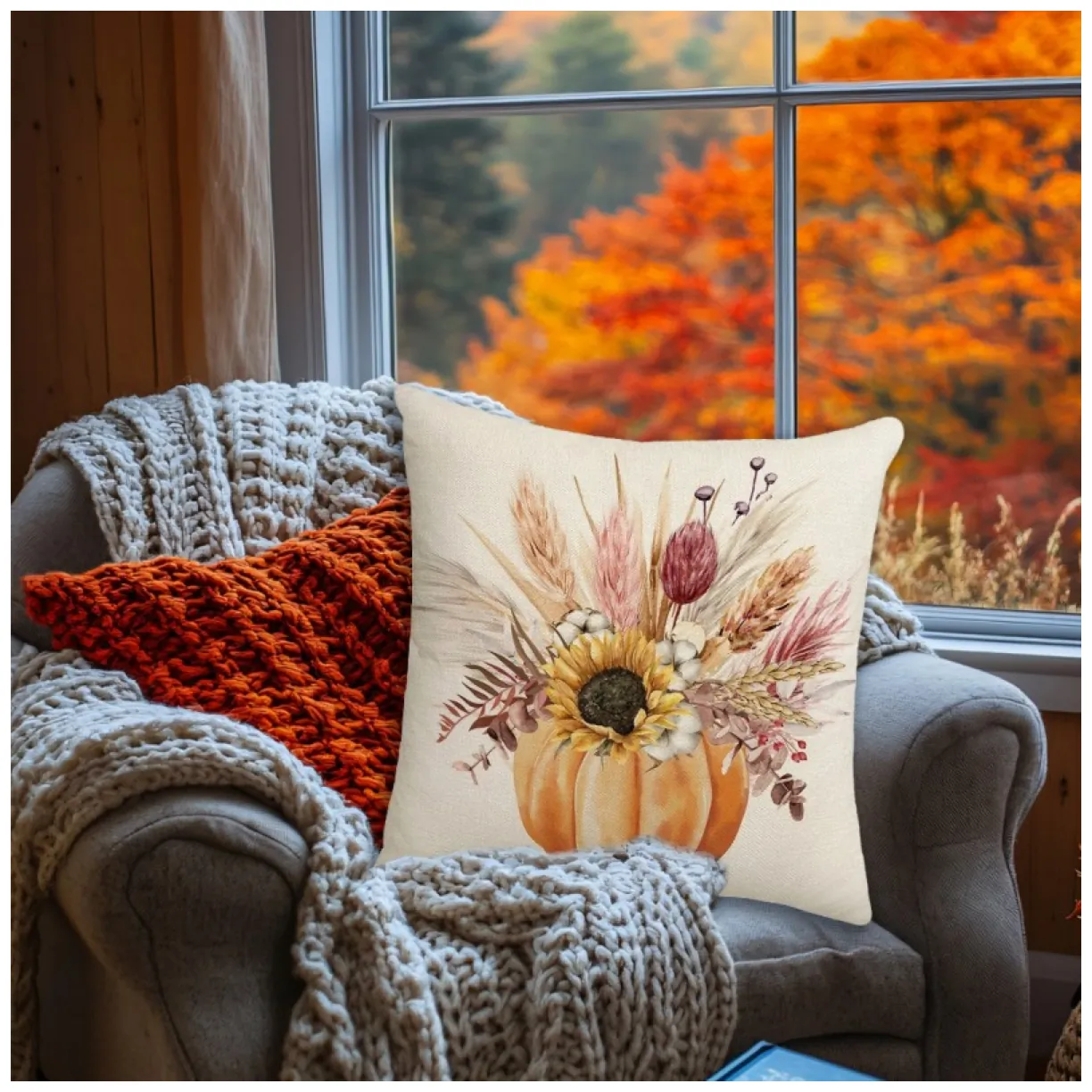 Poszewka na poduszkę 45x45cm piękny druk Jesień BOHO POD191 - obrazek 2