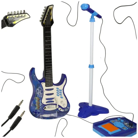 Gitara elektryczna rockowa ze wzmacniaczem mikrofonem dla dzieci niebieska