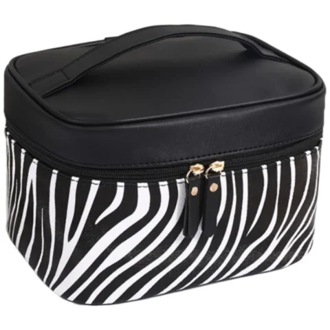 Kosmetyczka rozkładana czarna wzór zebra kuferek KS48