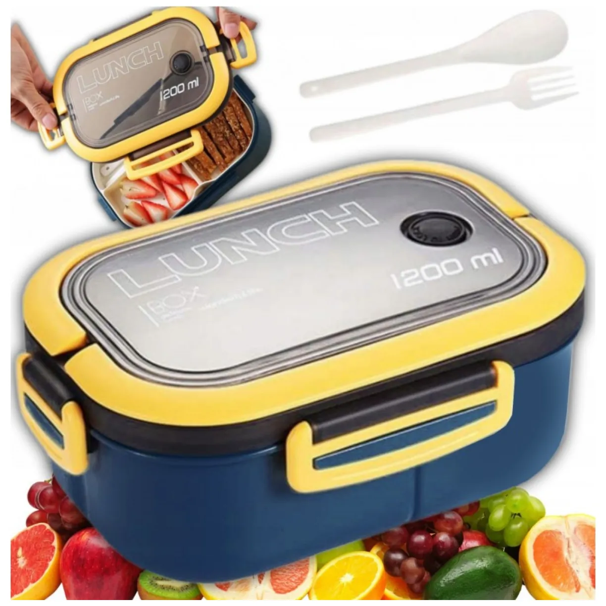 Śniadaniówka LUNCH BOX ze sztućcami 21 x 14,5 x 8cm granat PJM44GRAN - obrazek 4