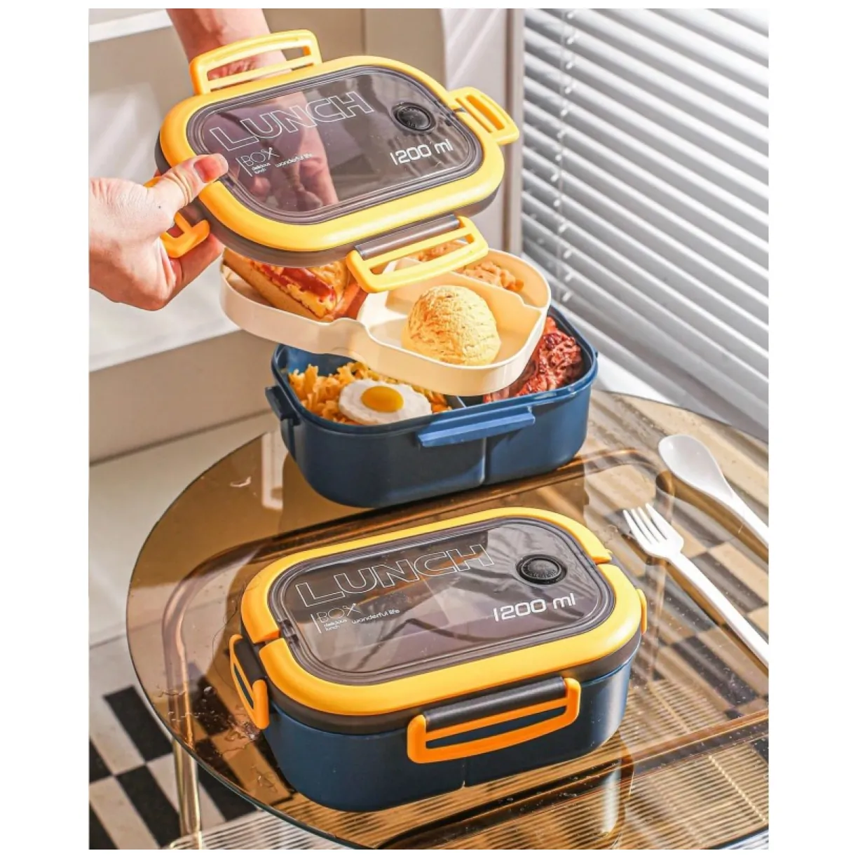 Śniadaniówka LUNCH BOX ze sztućcami 21 x 14,5 x 8cm granat PJM44GRAN - obrazek 6