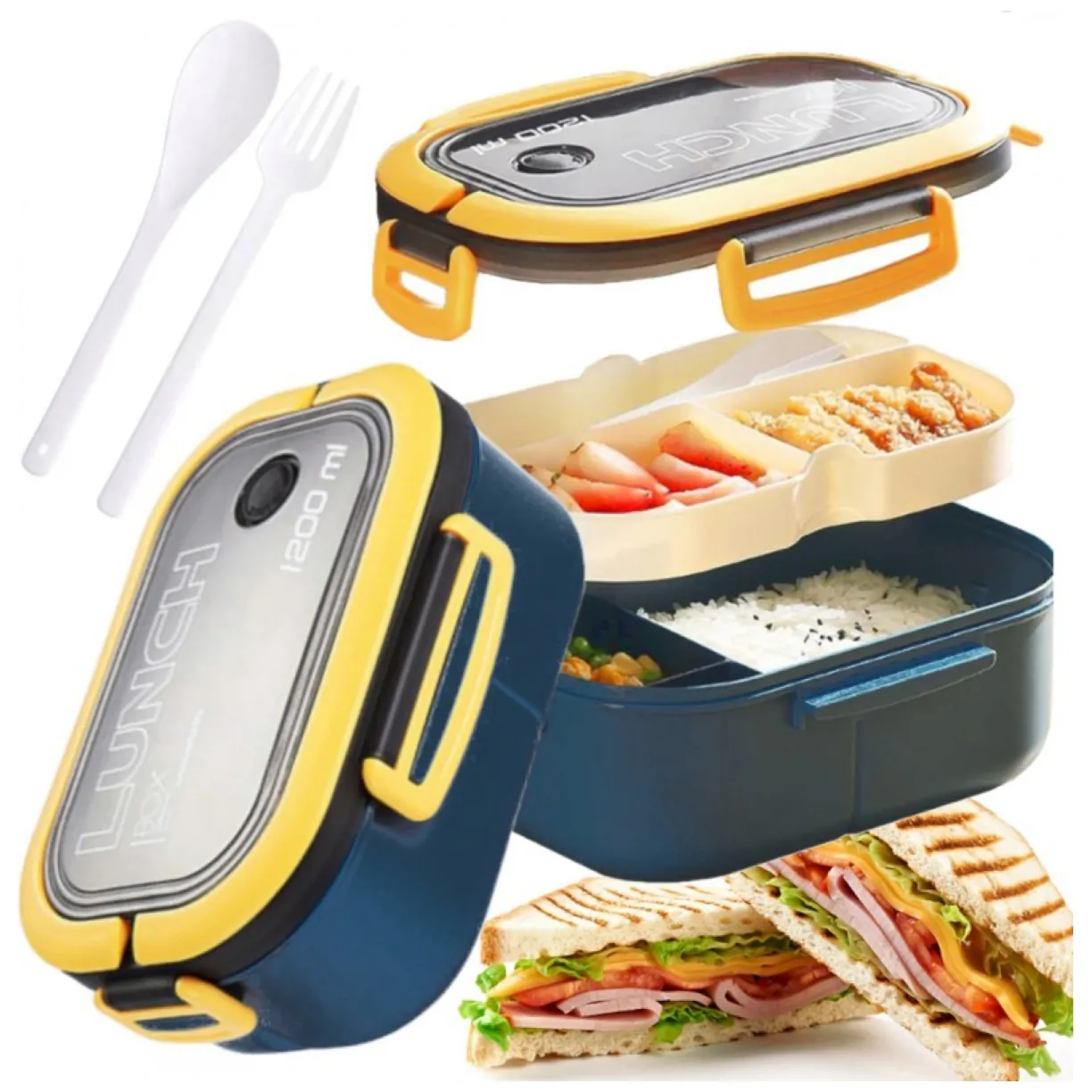 Śniadaniówka LUNCH BOX ze sztućcami 21 x 14,5 x 8cm granat PJM44GRAN