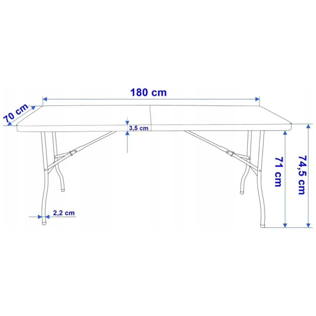 Składany stół cateringowy, turystyczny, do ogrodu 70 x 180 cm biały SC02 - obrazek 7
