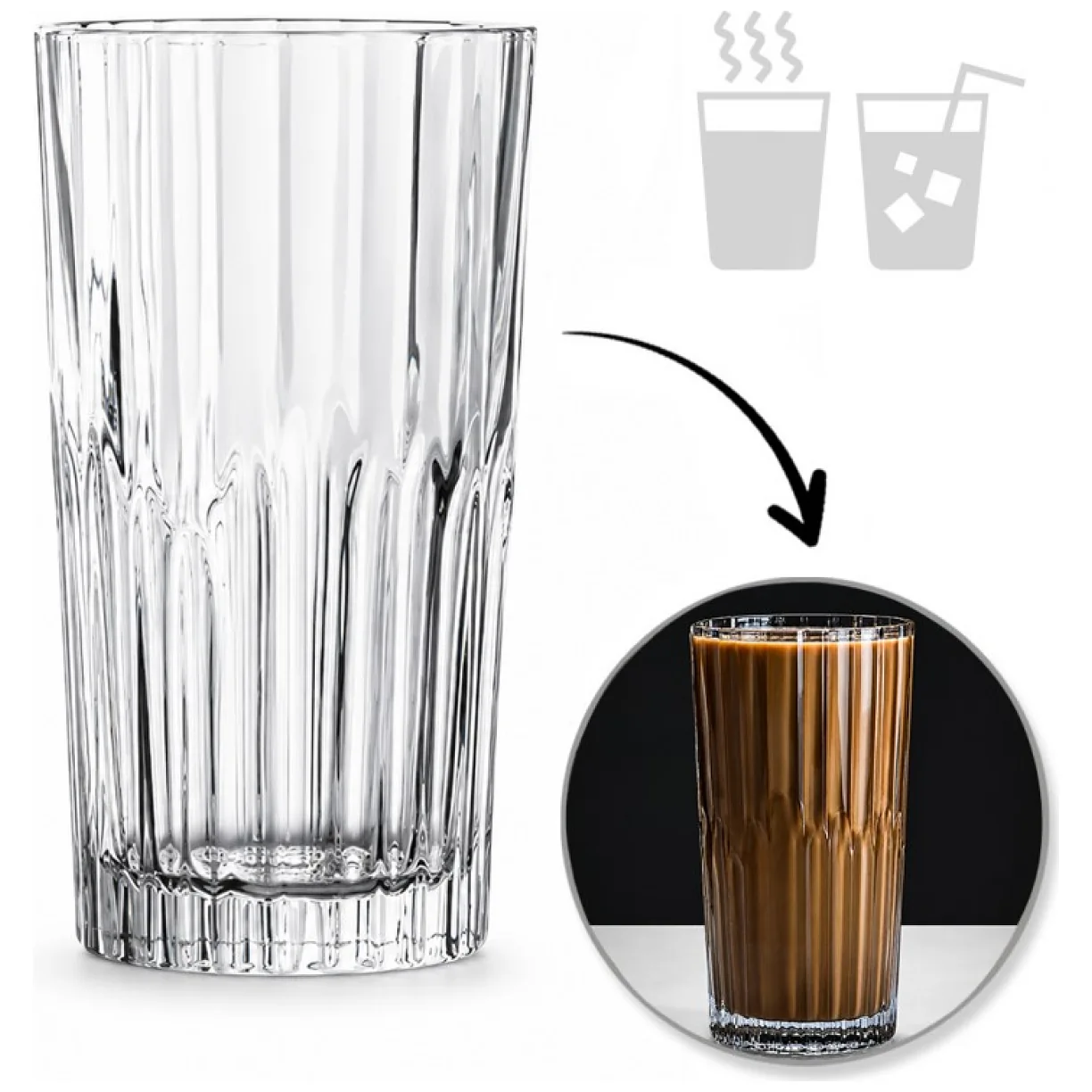Zestaw 6 szt szklanek ryflowanych do latte, drinków, wysoka, 320ml - obrazek 2