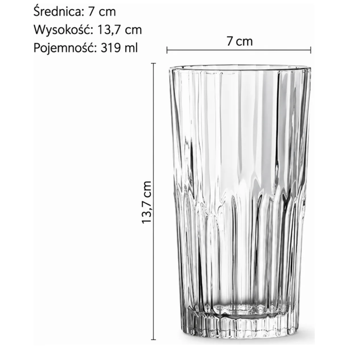 Zestaw 6 szt szklanek ryflowanych do latte, drinków, wysoka, 320ml - obrazek 7