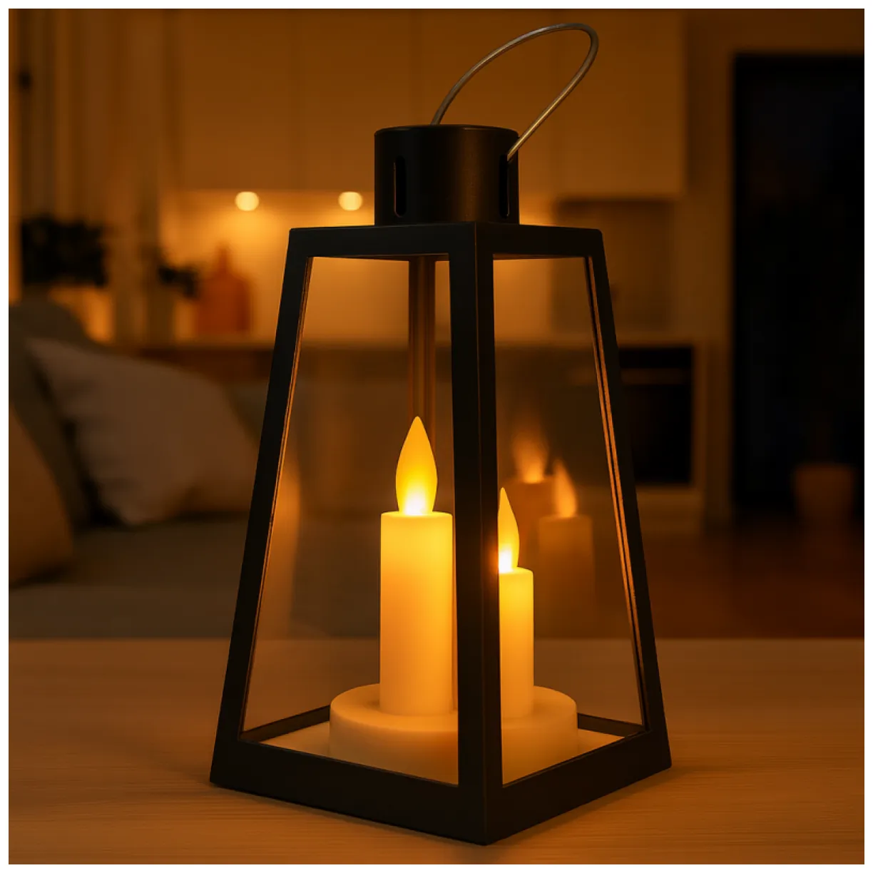 Lampion dekoracyjny LED z imitacją świec 11 x 22 cm - LAMP55 - obrazek 2