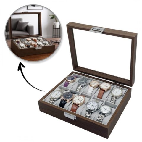 Szkatułka na 10 zegarków, etui, organizer zamykany ze szkłem 26x21cm PDMDF05