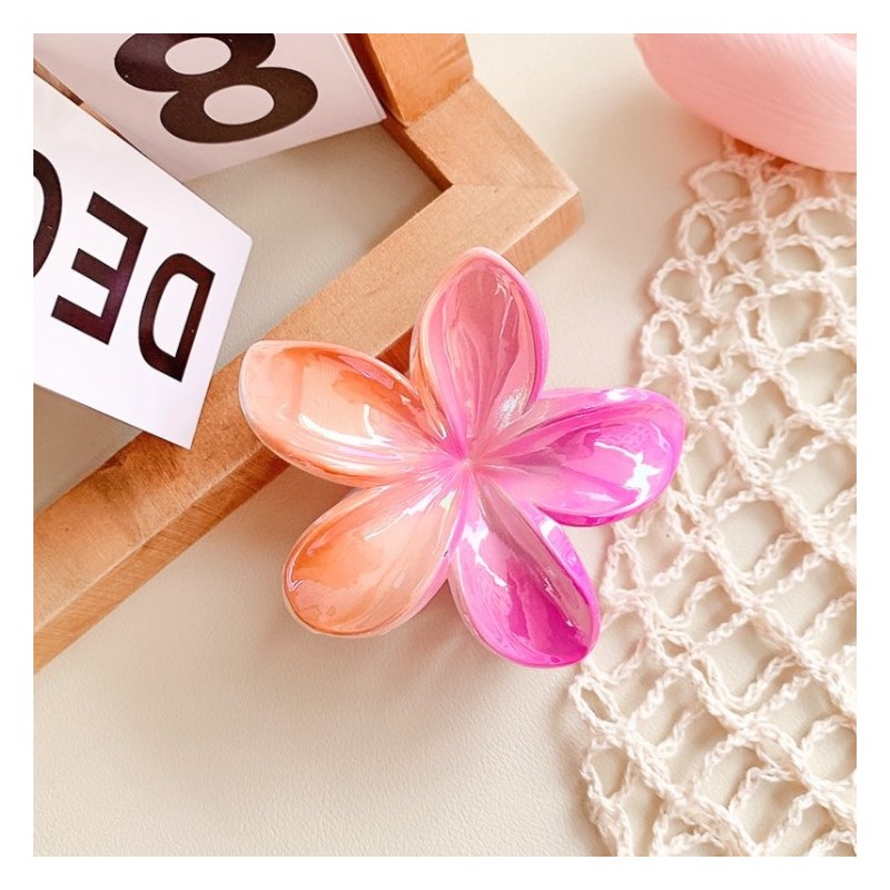 Spinka do włosów klamra XL kwiat OMBRE różowo- pomarańczowa 7,5 x 7,5cm SP381 - obrazek 4