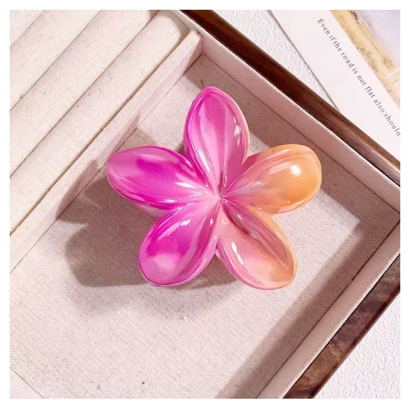 Spinka do włosów klamra XL kwiat OMBRE różowo- pomarańczowa 7,5 x 7,5cm SP381 - obrazek 5