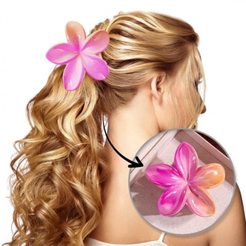 Spinka do włosów klamra XL kwiat OMBRE różowo- pomarańczowa 7,5 x 7,5cm SP381