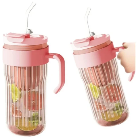 Kubek z ryflowanego szkła na Kawę Herbatę ze słomką, sitkiem i zamknięciem 550 ML