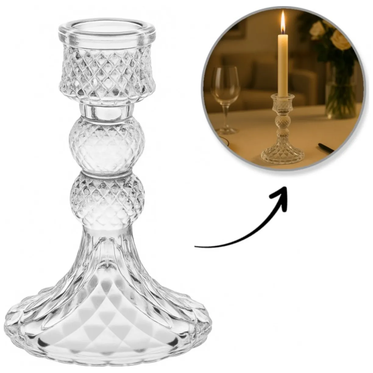 Świecznik dekoracyjny, szklany Glamour 12,5 cm - SW14