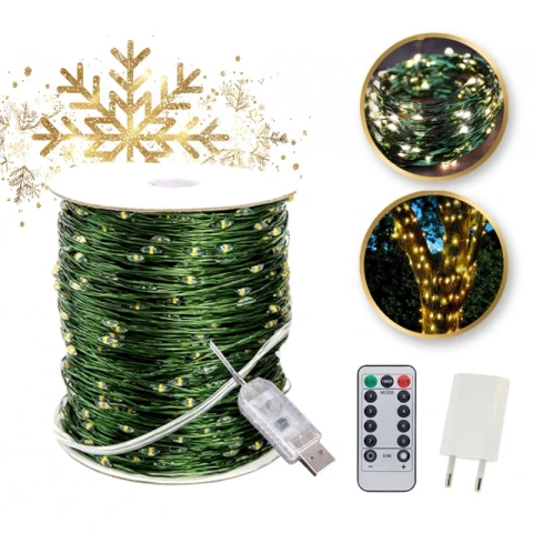 Zewnętrzne/ wewnętrzne lampki choinkowe drucik 1000 LED 100m, ciepłe białe LAMP35CB