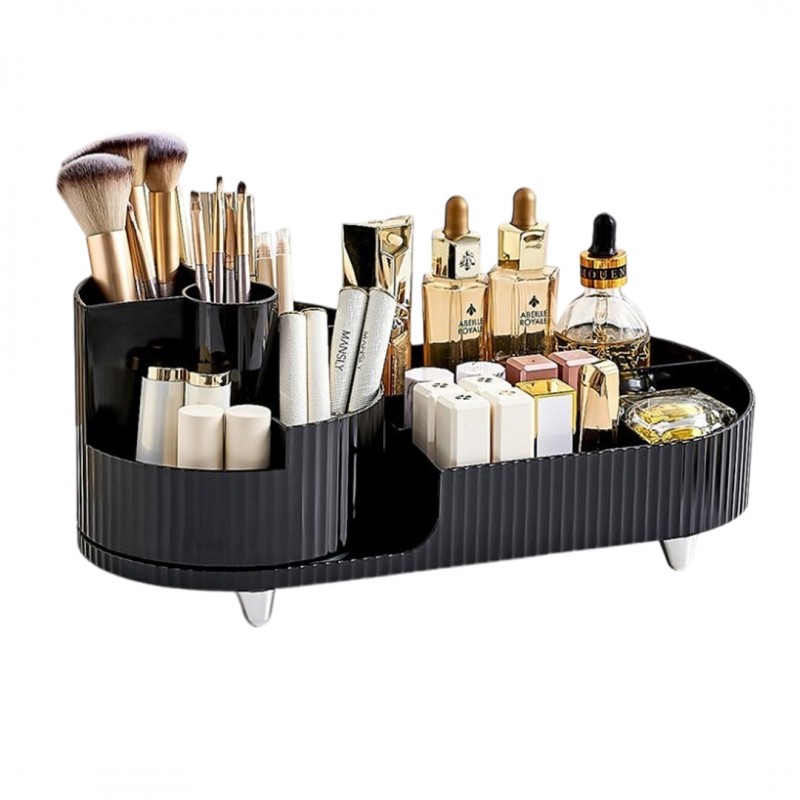 Organizer na pędzle, kosmetyki, ryflowany obrotowy czarny 34,5x14,7x14,3 cm CB56CZ - obrazek 2