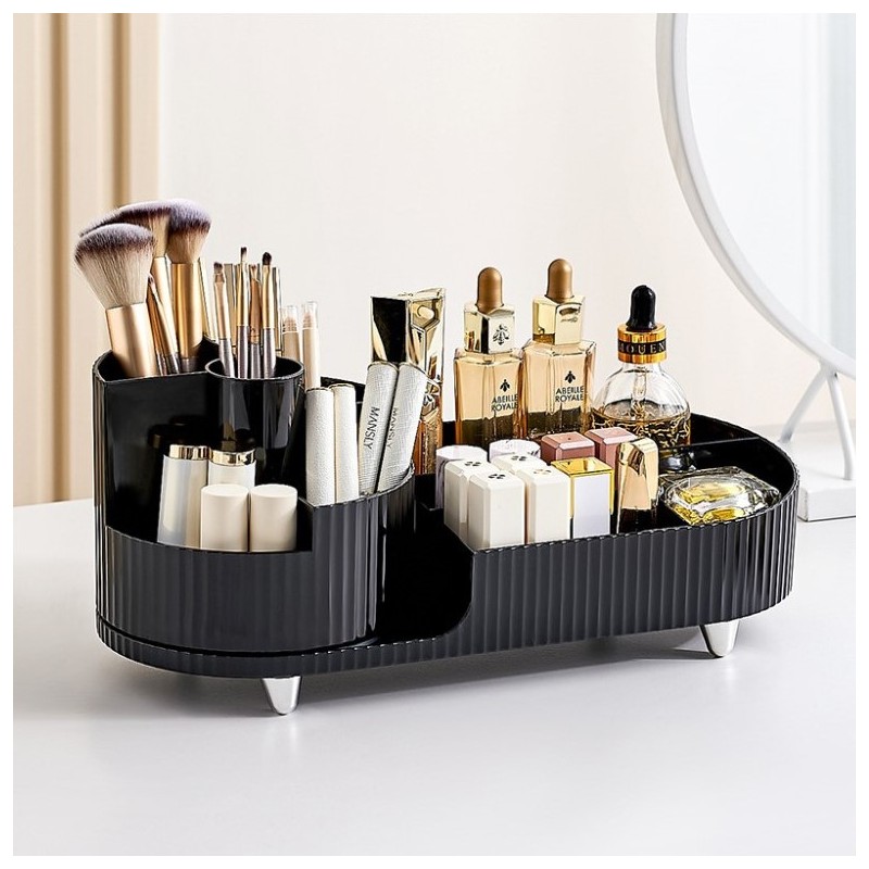 Organizer na pędzle, kosmetyki, ryflowany obrotowy czarny 34,5x14,7x14,3 cm CB56CZ - obrazek 3