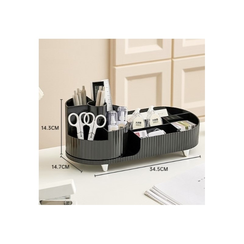 Organizer na pędzle, kosmetyki, ryflowany obrotowy czarny 34,5x14,7x14,3 cm CB56CZ - obrazek 4