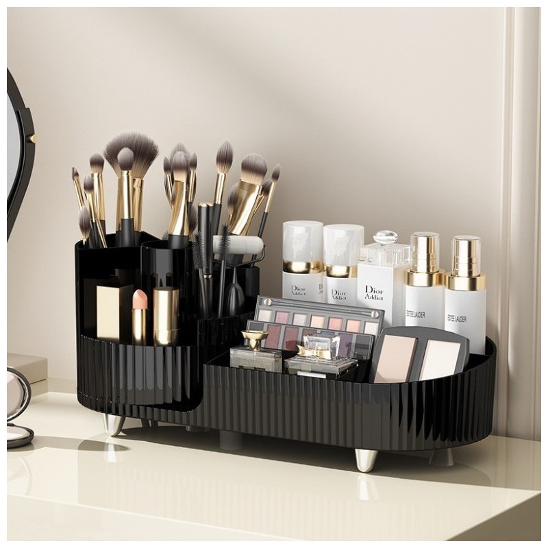 Organizer na pędzle, kosmetyki, ryflowany obrotowy czarny 34,5x14,7x14,3 cm CB56CZ - obrazek 5