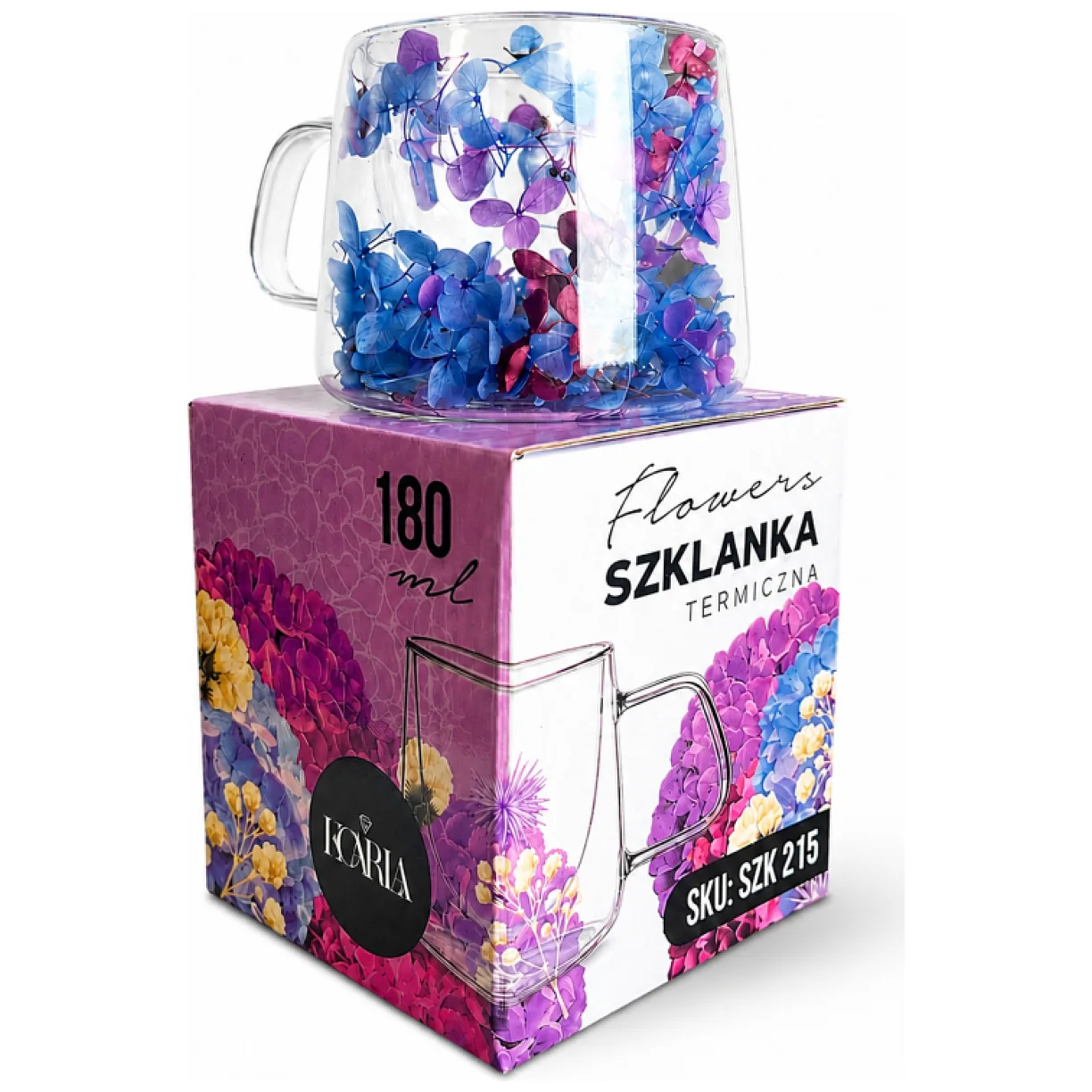 Szklanka termiczna z kwiatami hortensji niebiesko-bordowa - obrazek 8