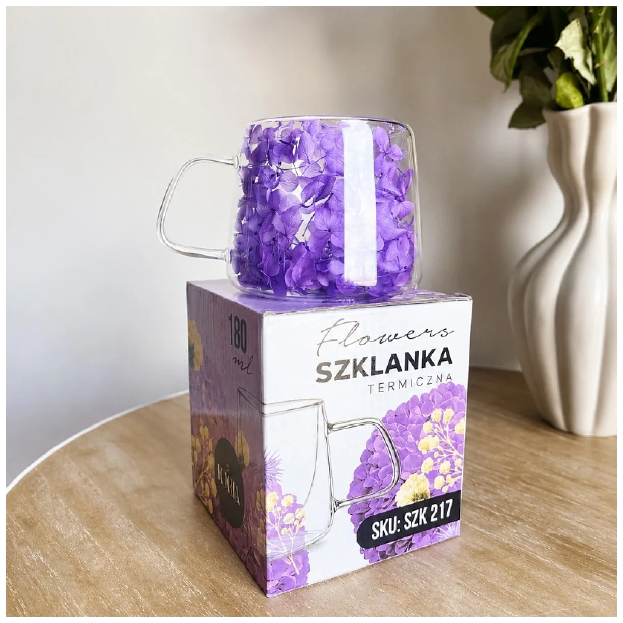 Szklanka termiczna z kwiatami w środku, pełna hortensji, niebieski 180 ml 1szt - obrazek 5