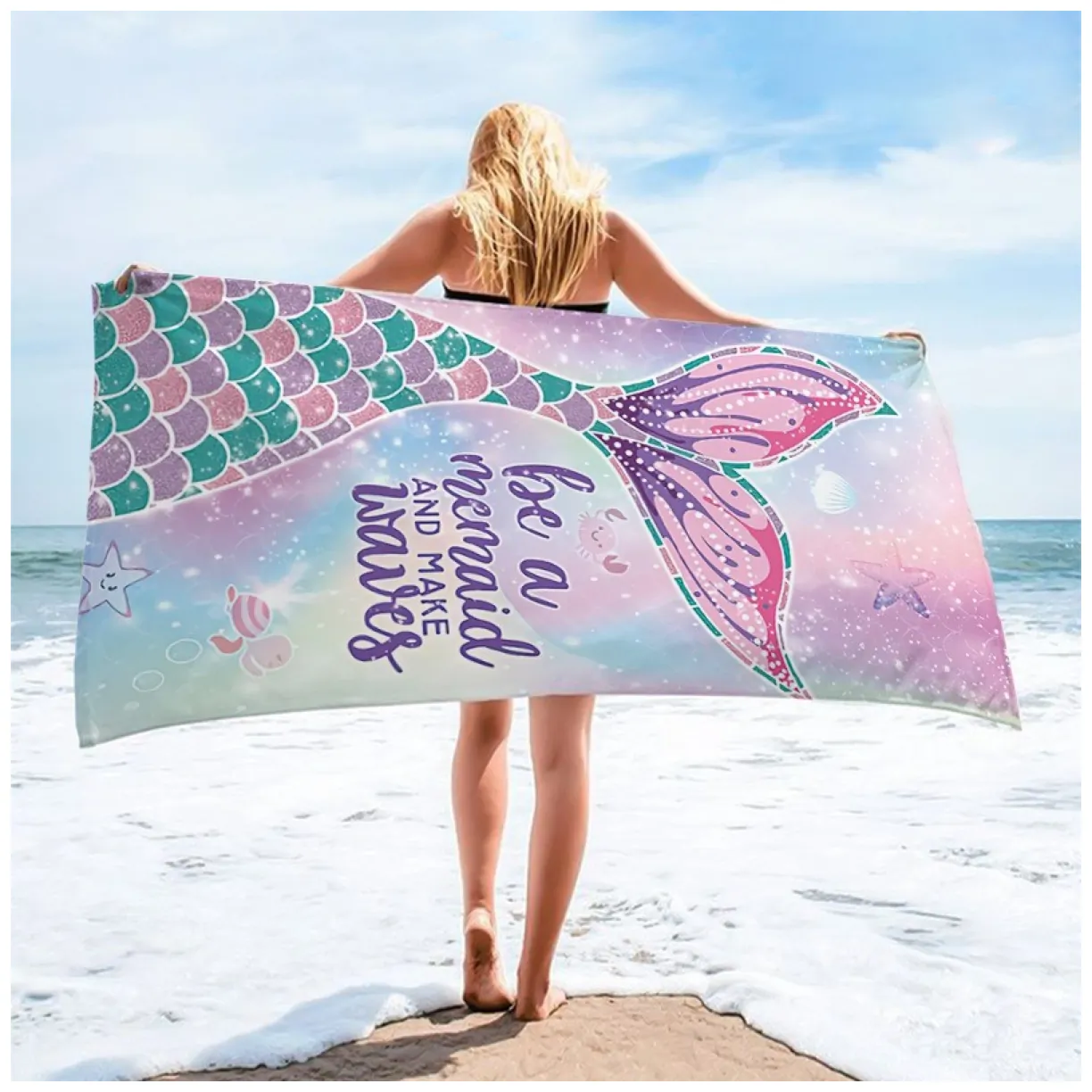 Szybkoschnący ręcznik plażowy z mikrofibry 150x70 cm wzór mermaid - obrazek 2