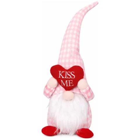 Krasnal Skrzat, Figurka, Walentynkowy Siedzący Różowy z Sercem KISS ME KSN59