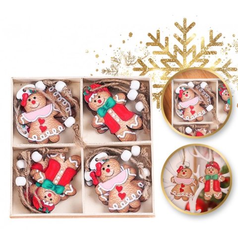 Zawieszki choinkowe PIERNICZKI drewniane 12szt w opakowaniu BSN47