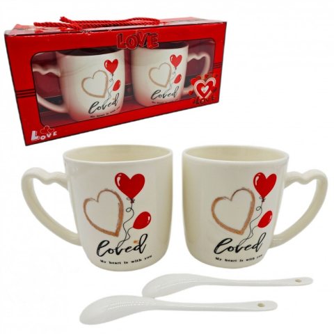 Zestaw KUBKÓW WALENTYNKOWYCH - zestaw 2 szt w pudełku z łyżeczkami 300 ml KB24