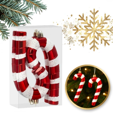 Ozdoba na choinkę 4 szt. lizak czerwono-biały 7 x 14 cm BSN73