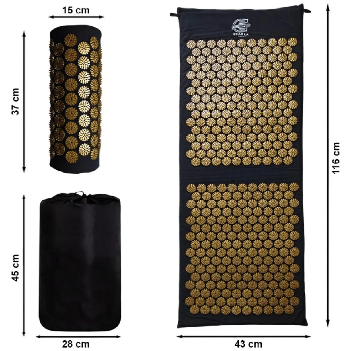 Mata do akupresury, masażu, z poduszką ECARLA SPORTS 116 x 43 cm MATA11 - obrazek 4