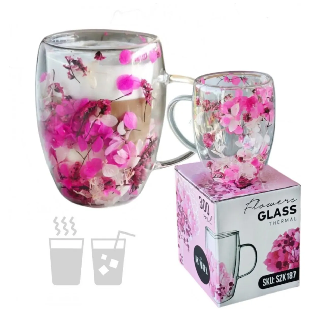 Szklanka termiczna z kwiatami w środku 300ml 1szt SZK187