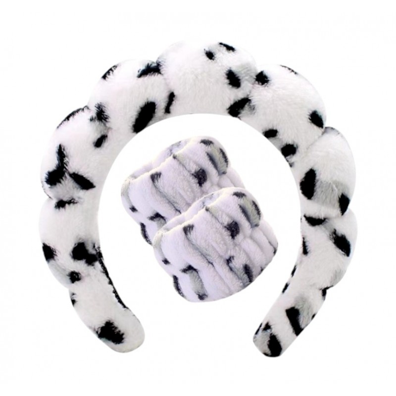 Zestaw opasek kosmetycznych na głowę i nadgarstki panterka biała O540BSZ - obrazek 2