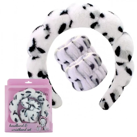 Zestaw opasek kosmetycznych na głowę i nadgarstki panterka biała O540BSZ