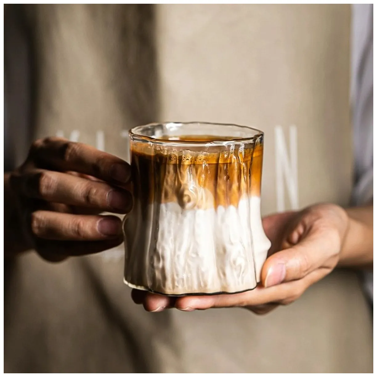 Szklanka 300ml Falowana, wzór drewna 1 szt do kawy, drinków, whiskey SZK208 - obrazek 4