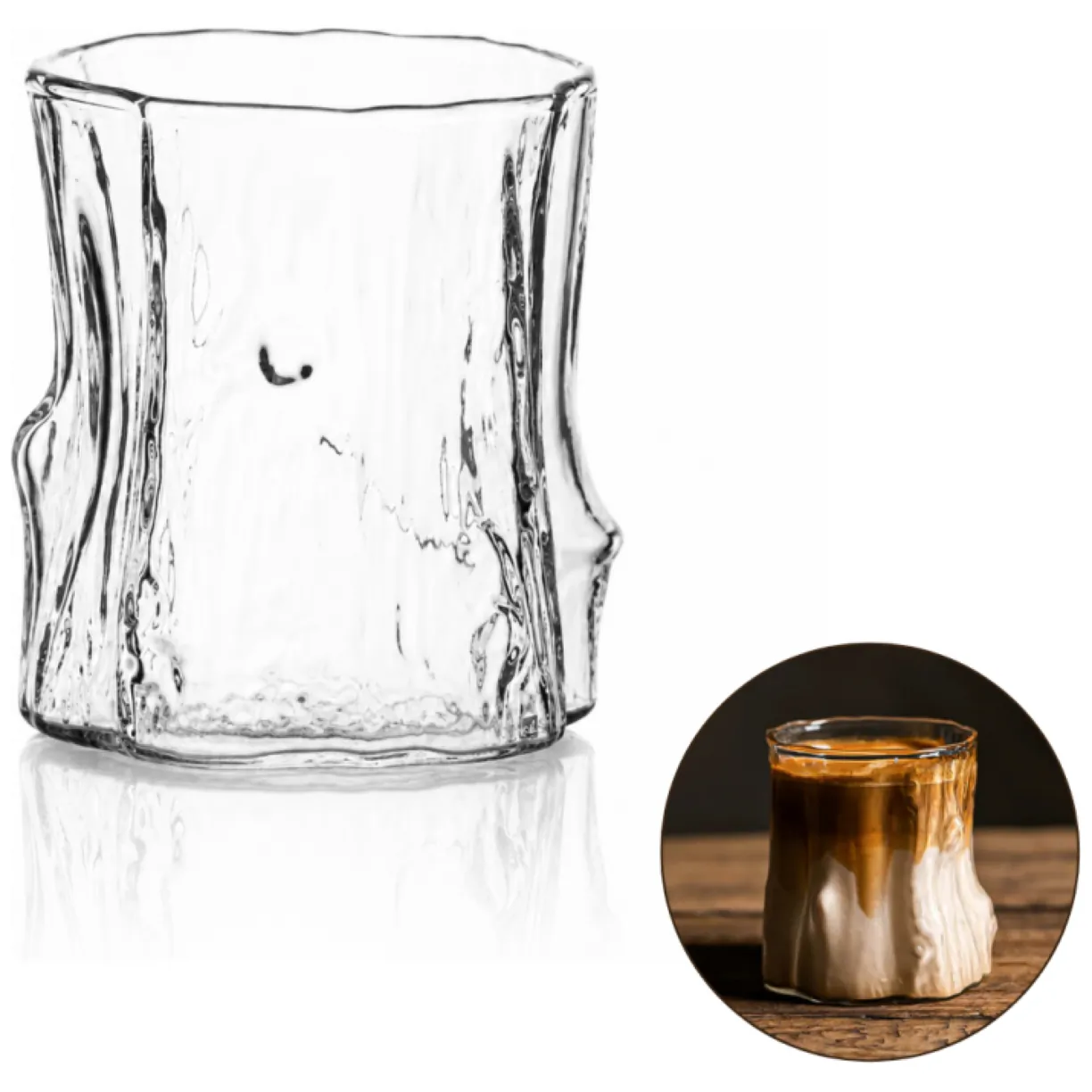 Szklanka 300ml Falowana, wzór drewna 1 szt do kawy, drinków, whiskey SZK208