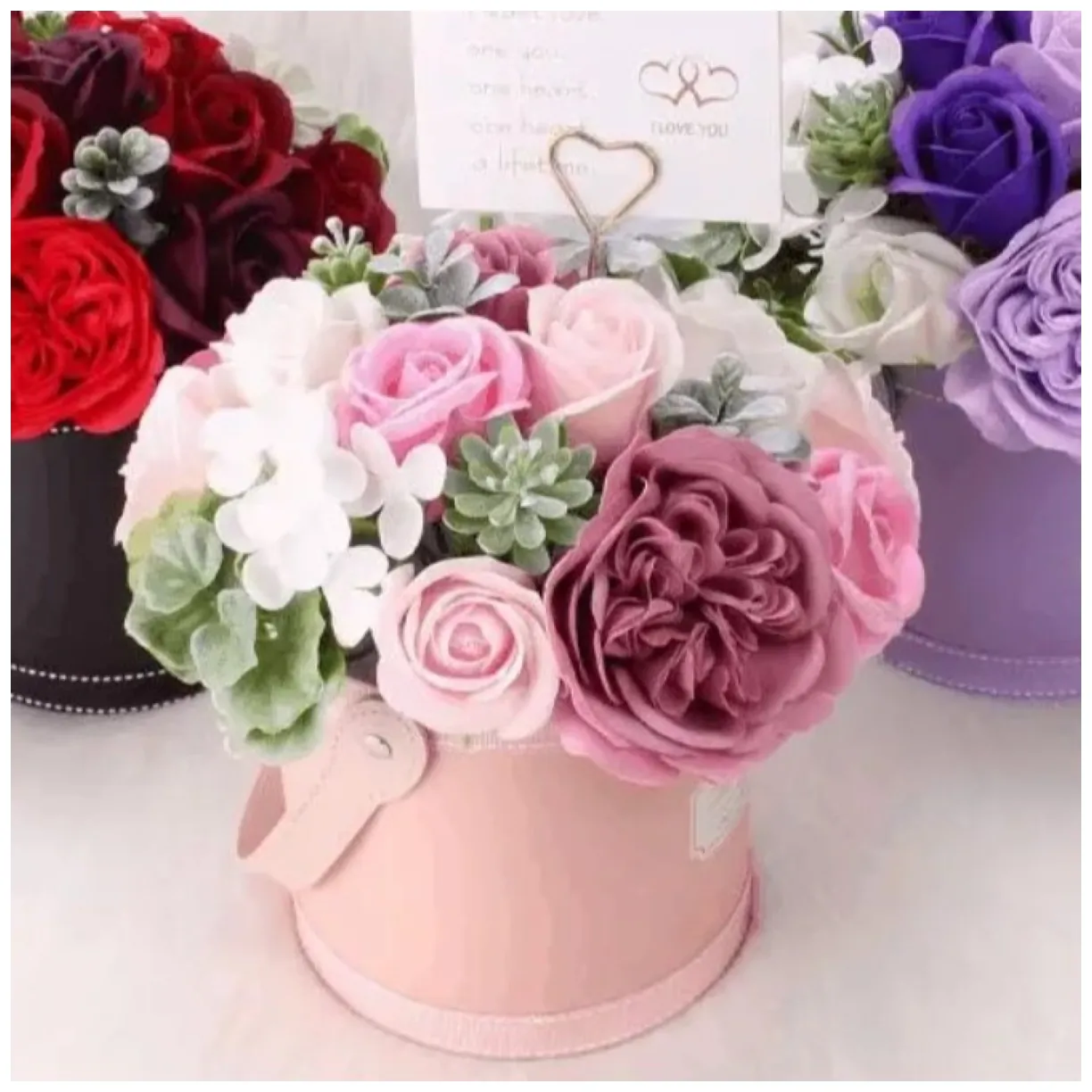 Flower box, bukiet zapachowych kwiatów mydlanych w pudełku 21х22cm - obrazek 6