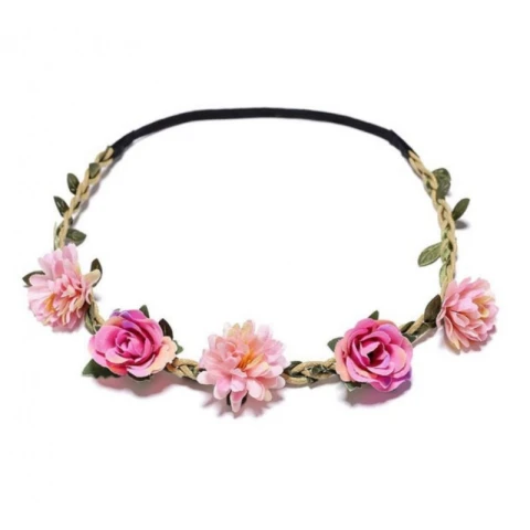 Wianek, opaska do włosów z kwiatów, wianuszek na gumce BOHO W115