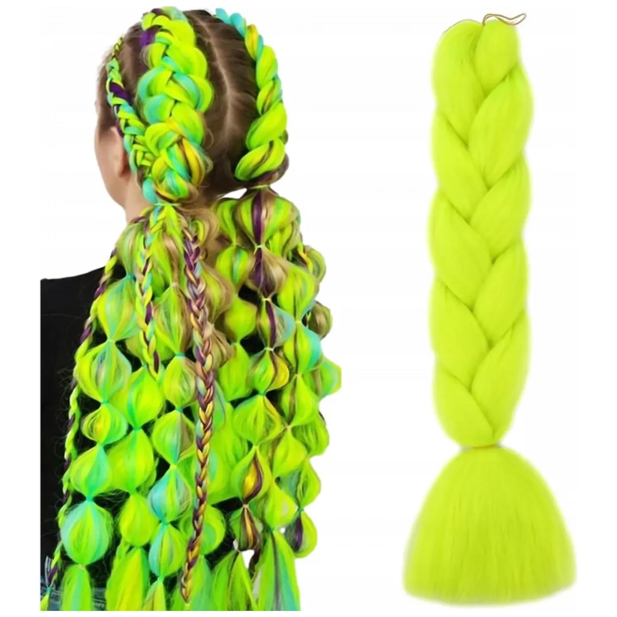 Syntetyczne włosy 120 cm gęste jednokolorowe limonka WLS43