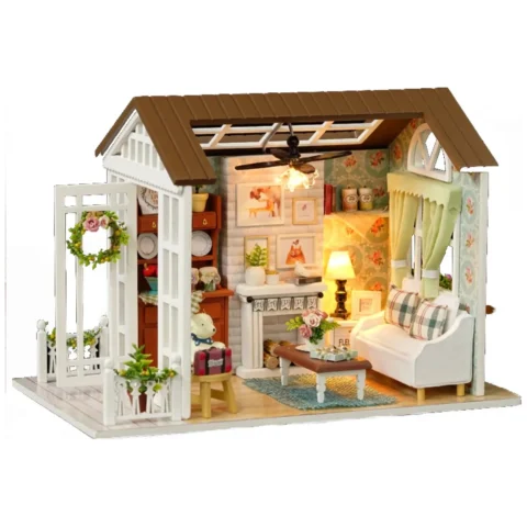 Domek dla lalek drewniany salon model do złożenia LED 8008-A 20