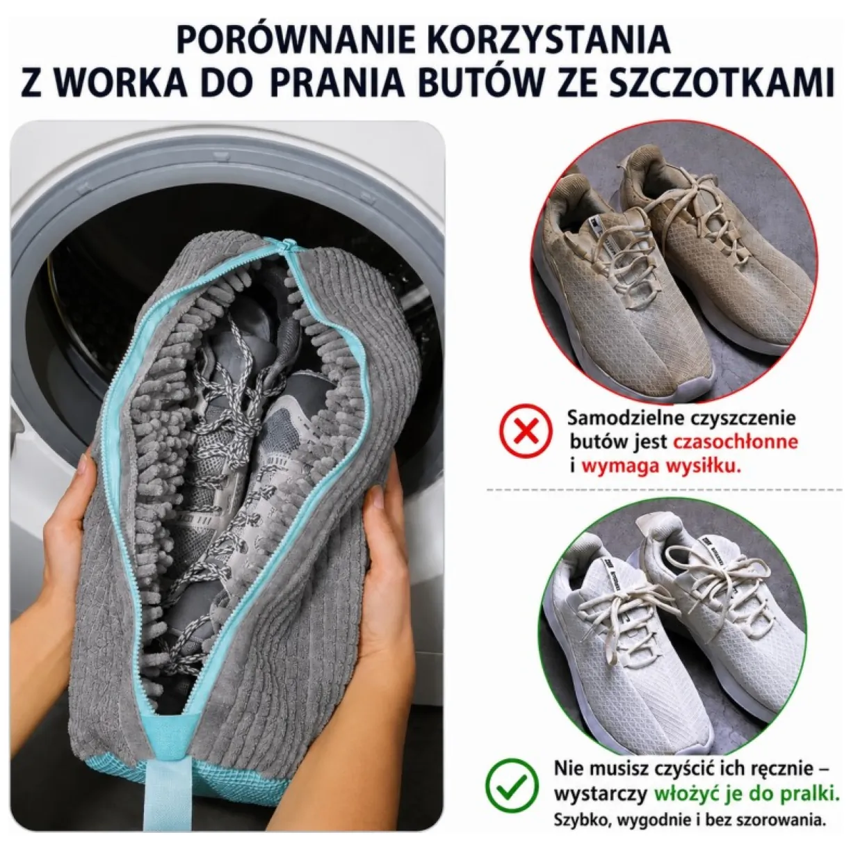 Pokrowiec do prania i suszenia butów szary - worek ochronny z mikrofibry - obrazek 3
