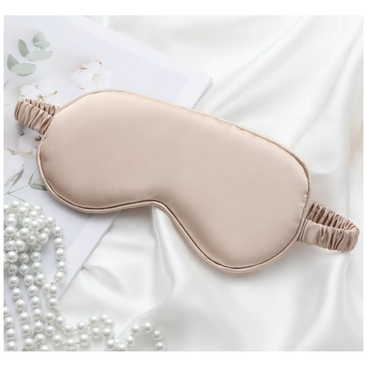Maska na oczy do spania ELEGANT kremowa satynowa 20 x 9 cm OPK10K - obrazek 3